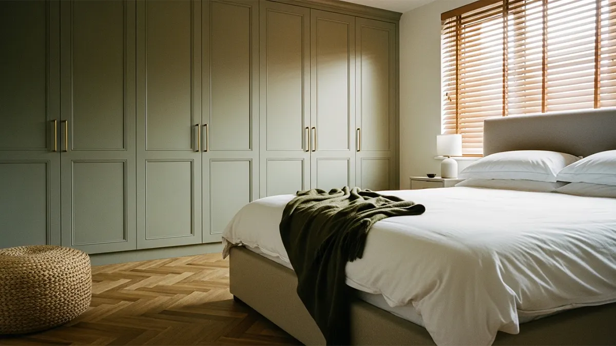 Bespoke fitted bedroom furniture creating a calm and inviting modern bedroom design