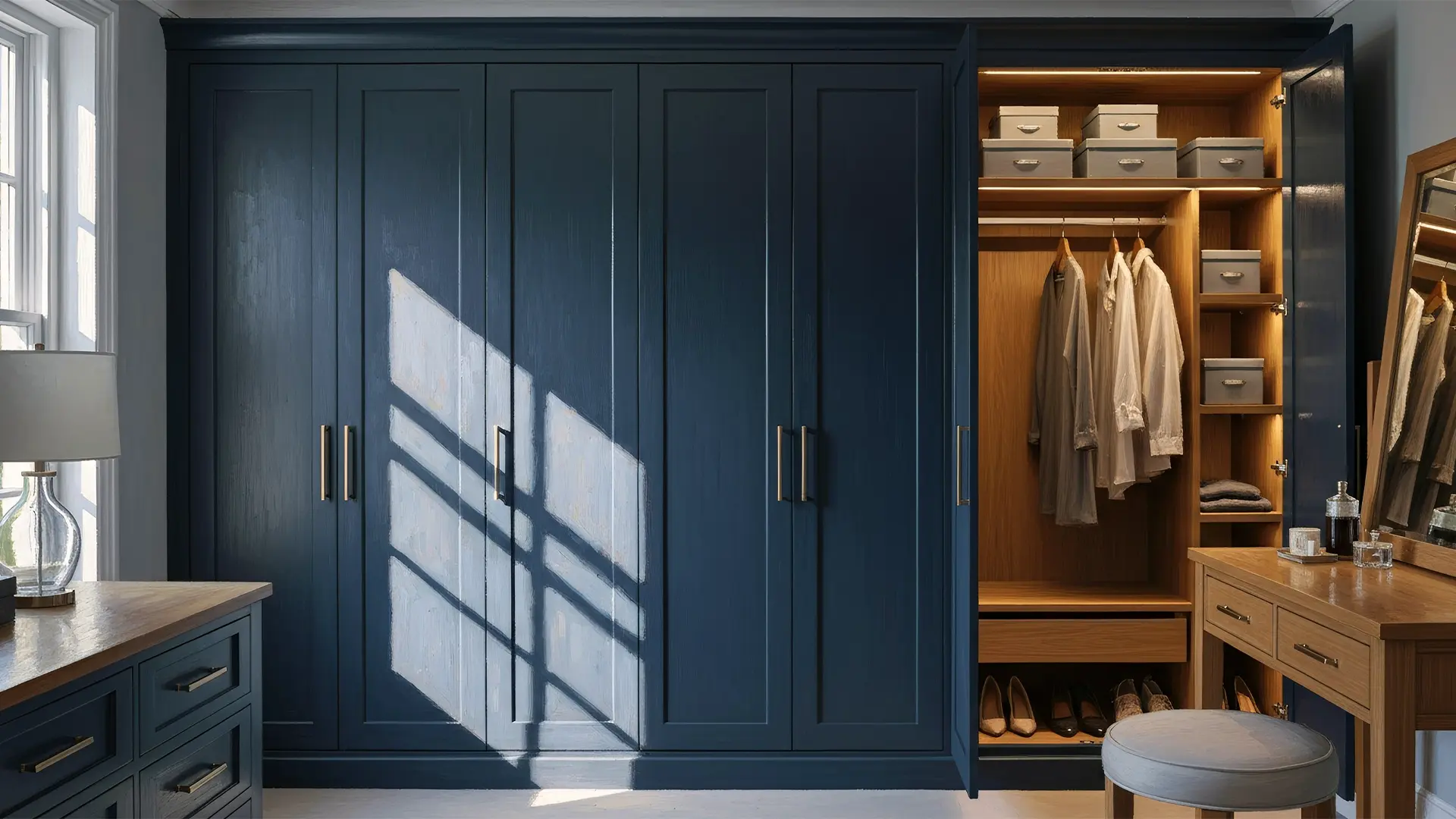 Bespoke fitted wardrobes designed for a modern bedroom