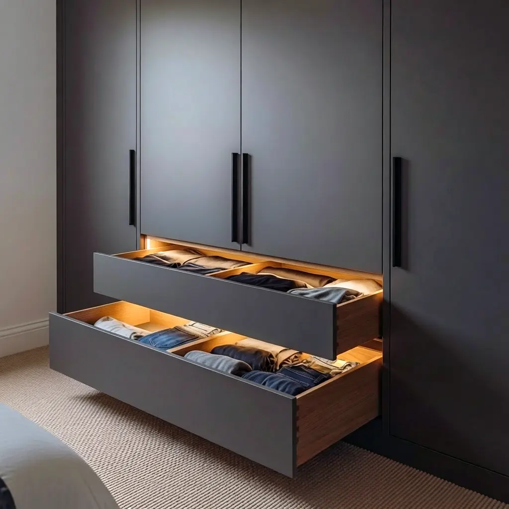 Deep Drawers Positioned Low in the Wardrobe